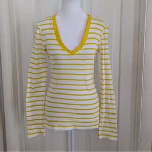 Old Navy Womens Y2K Fitted Top SMALL‎ Preppy Deep V Striped Long Sleeve 2008